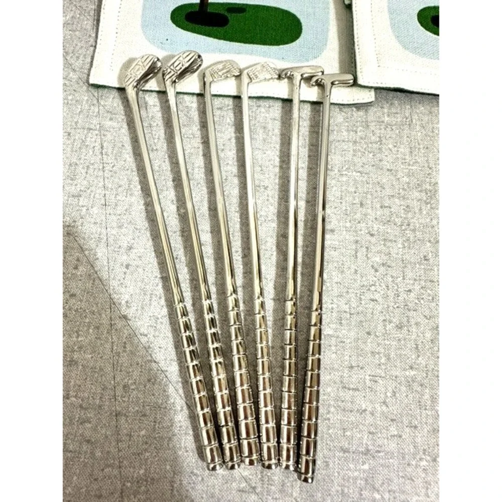 6 Cotton Cloth 19th Hole Drink Coasters & Set of 6 Golf Club Drink Stirrers